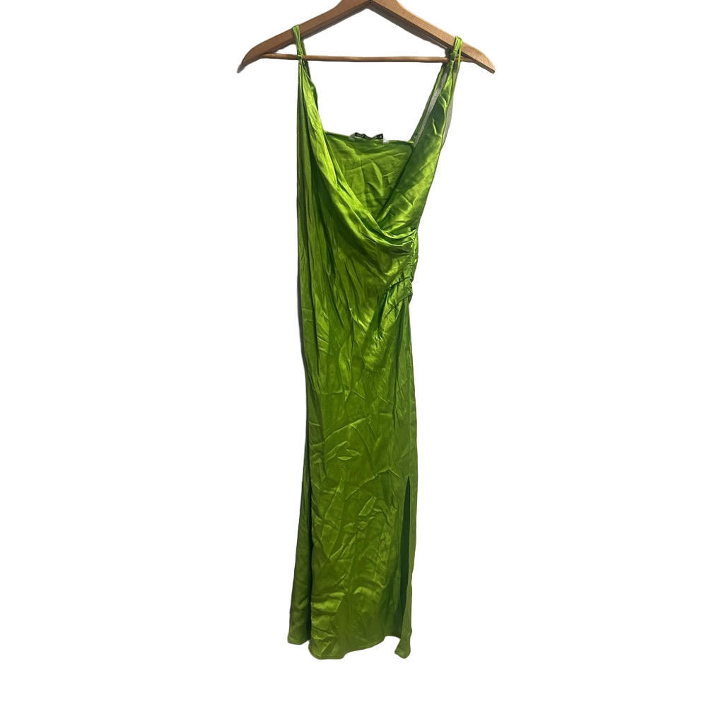 Zara Green Ruched Sheath Dress Cowl Neck Cocktail